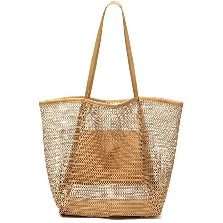 Livhil Large Beach Mesh Tote Bag, Foldable Beach Tote Bag Waterproof Sandproof for Beach Picnic Vacation (Kakhi) | Walmart (US)
