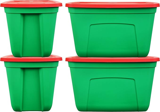 SIMPLYKLEEN 4-Pack Christmas Storage Totes with Lids (Red/Green), 18-Gallon (72-Quart) Xmas Bins,... | Amazon (US)