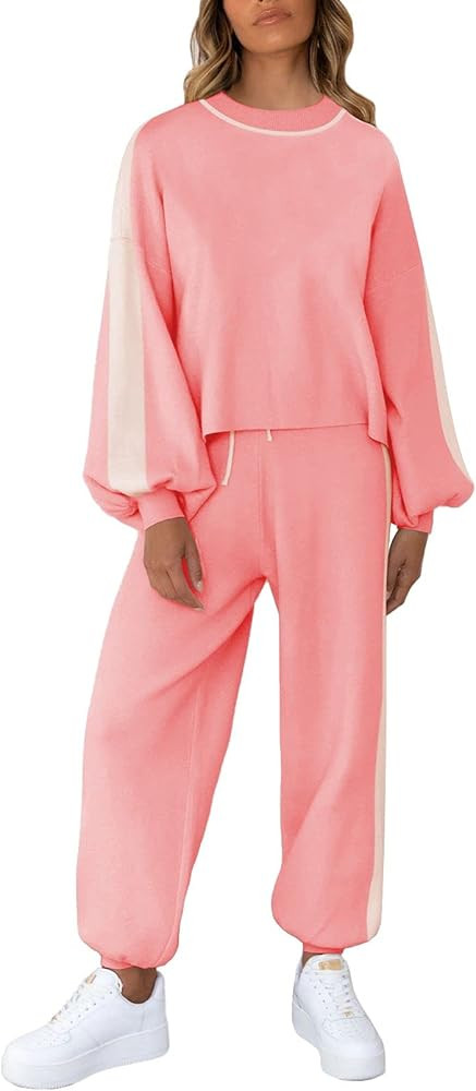 Viottiset Women's 2 Piece Outfits Sweatsuit Casual Knit Pullover Sweater Pajamas Lounge Set | Amazon (US)