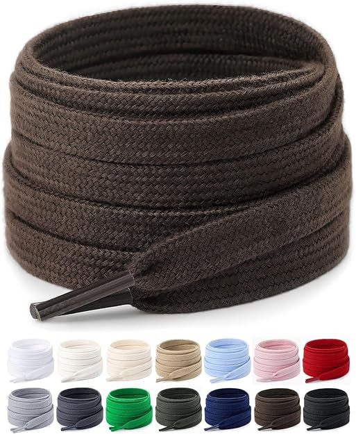 Stepace 2 Pairs Flat Shoe Laces for Sneakers 5/16" Premium Poly Cotton Shoelaces for Athletic Sho... | Amazon (US)