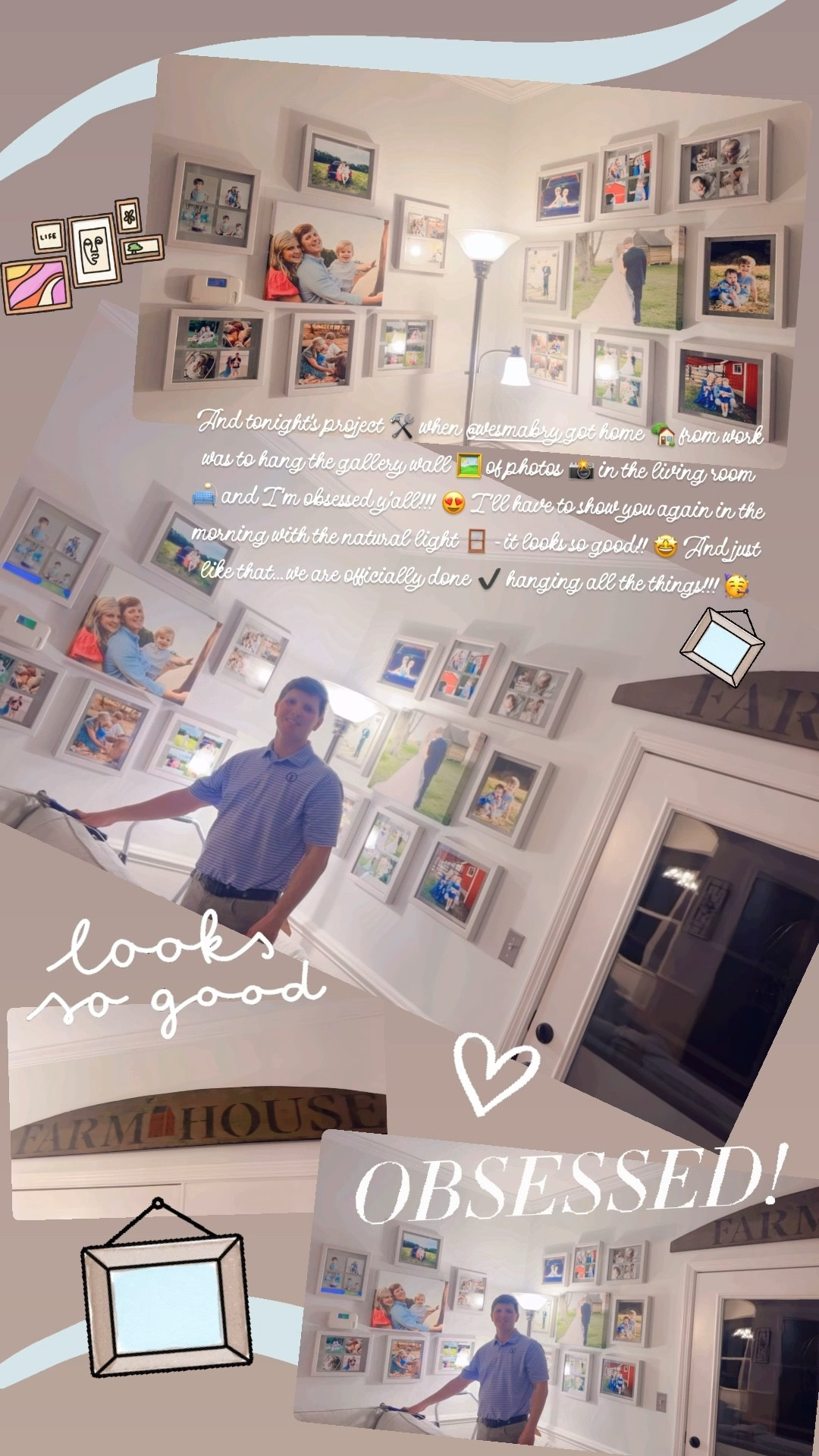 And tonight’s project 🛠️ when @wesmabry got home 🏡 from work was to hang the gallery wall 🖼️ of photos 📸 in the living room 🛋️ and I’m obsessed y’all!!! 😍 I’ll have to show you again in the morning with the natural light 🪟 - it looks so good!! 🤩 And just like that… we are officially done ✔️ hanging all the things!!! 🥳