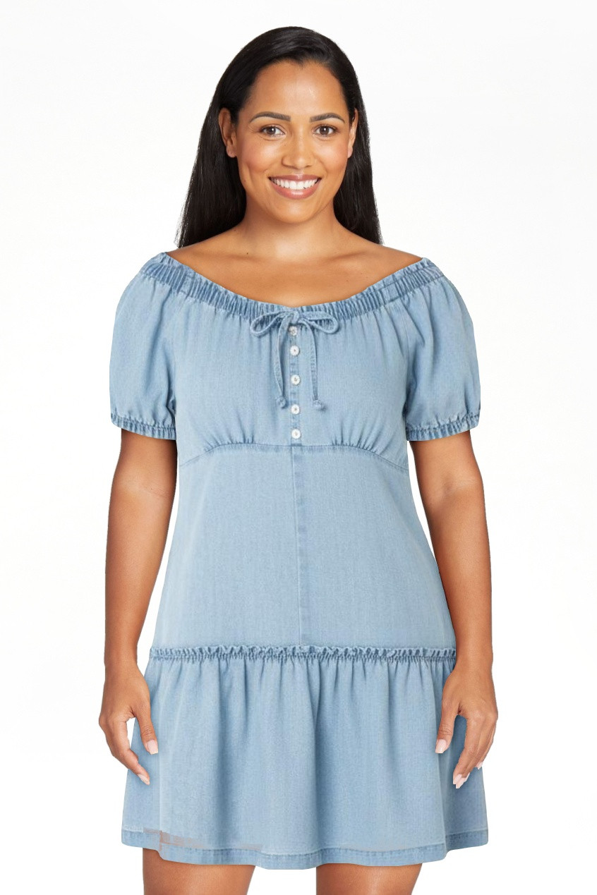 Celebrity Pink Women’s and Women's Plus Denim Mini Dress with Puff Sleeves, Sizes XS-XXXL | Walmart (US)