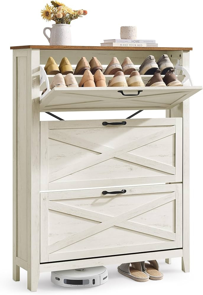 VASAGLE LIRY Collection - Shoe Storage Cabinet Organizer with 3 Flip Drawers, Freestanding Narrow... | Amazon (US)