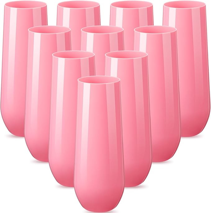 24 Pcs Pink Champagne Flutes 9 oz Plastic Stemless Plastic Champagne Glasses Unbreakable Shatterp... | Amazon (US)