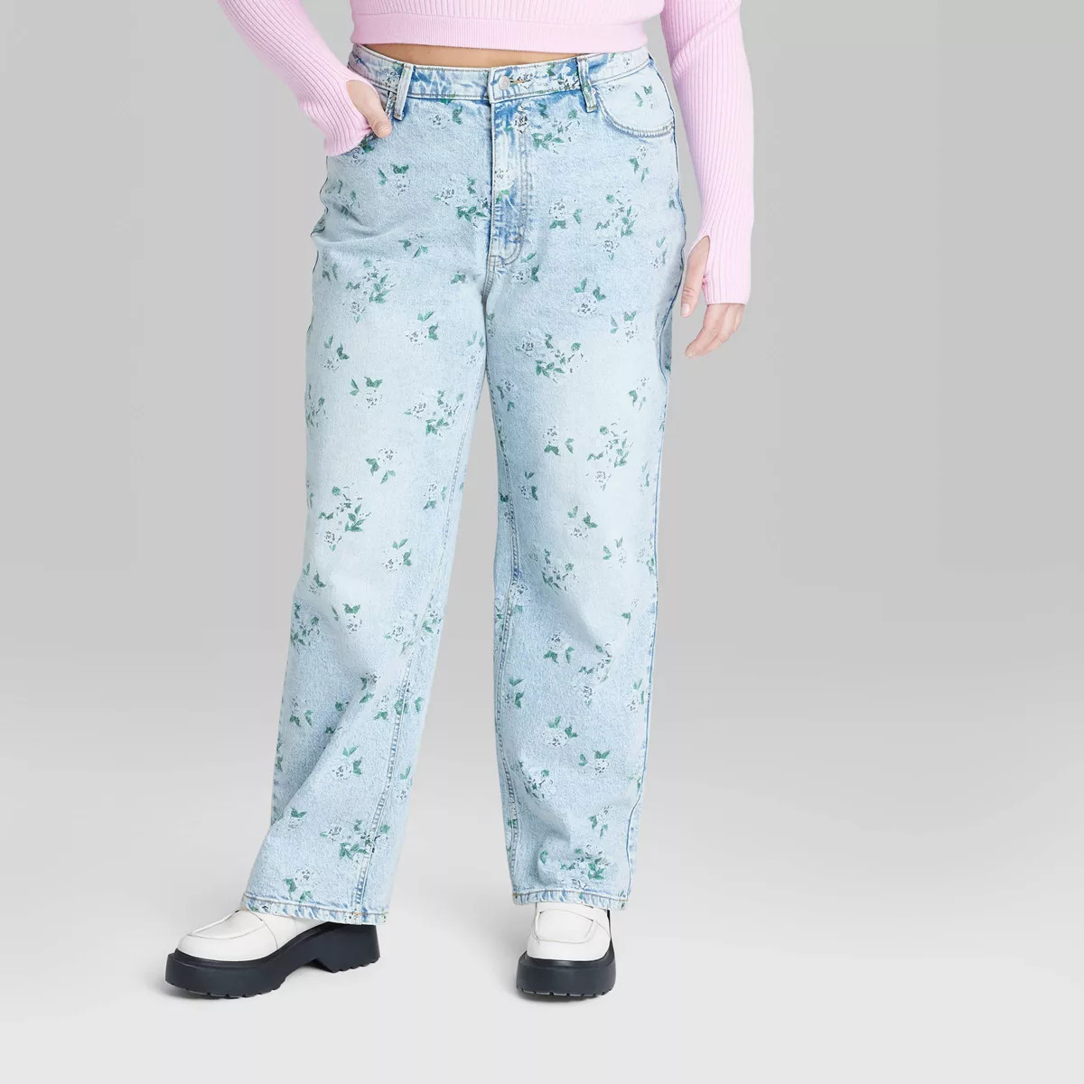 Women's 90's Relaxed Straight Jeans - Wild Fable™ Light Blue Floral | Target