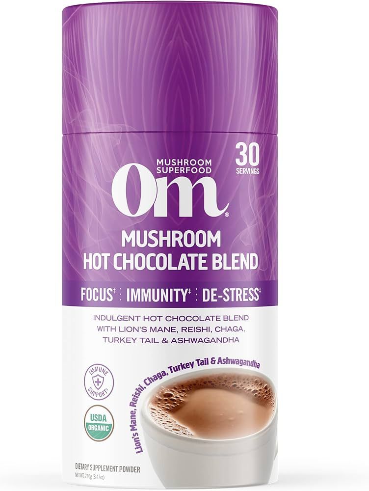 Amazon.com: Om Mushroom Superfood Hot Chocolate Blend Mushroom Powder, 8.47 Ounce Canister, 30 Se... | Amazon (US)