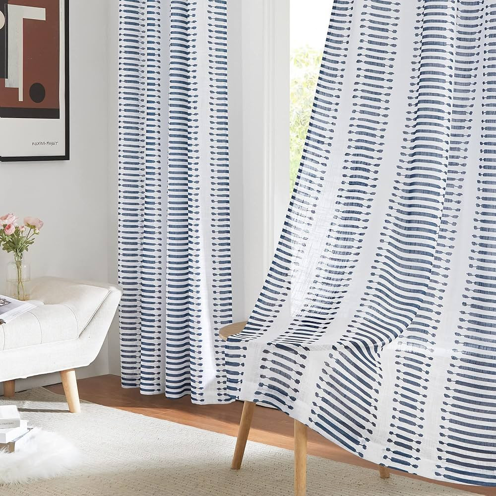 PONY DANCE Curtains 95 inch Long - Window Semi Sheers Faux Linen Textured Curtains Voile Light Fi... | Amazon (US)