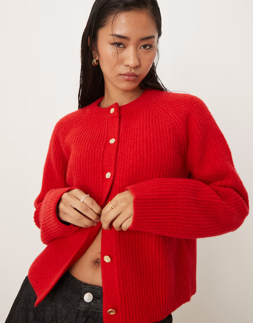 Abercrombie & Fitch crew neck button up cardigan in red | ASOS (Global)