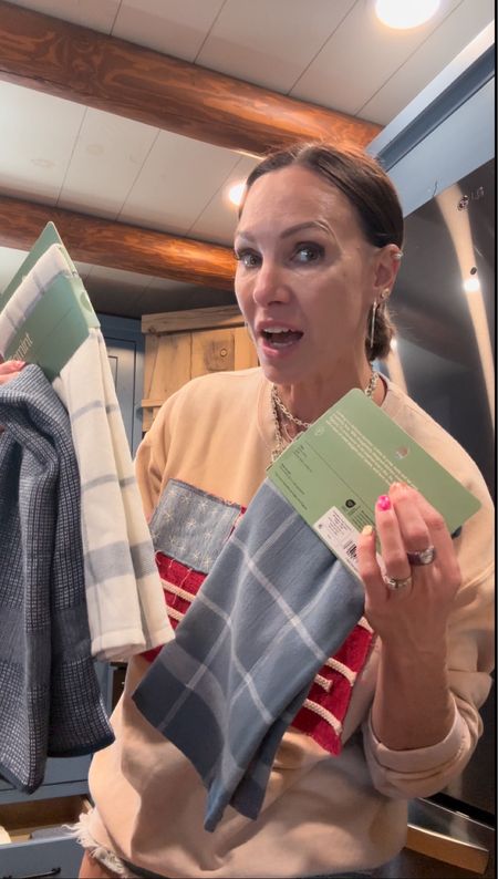 kitchen towels for the cabin! Sticking with a blue theme instead of everything matching perfectly! 

sweatshirt is free people size small. Linking similar styles below!

#LTKHome #LTKFindsUnder100 #LTKStyleTip