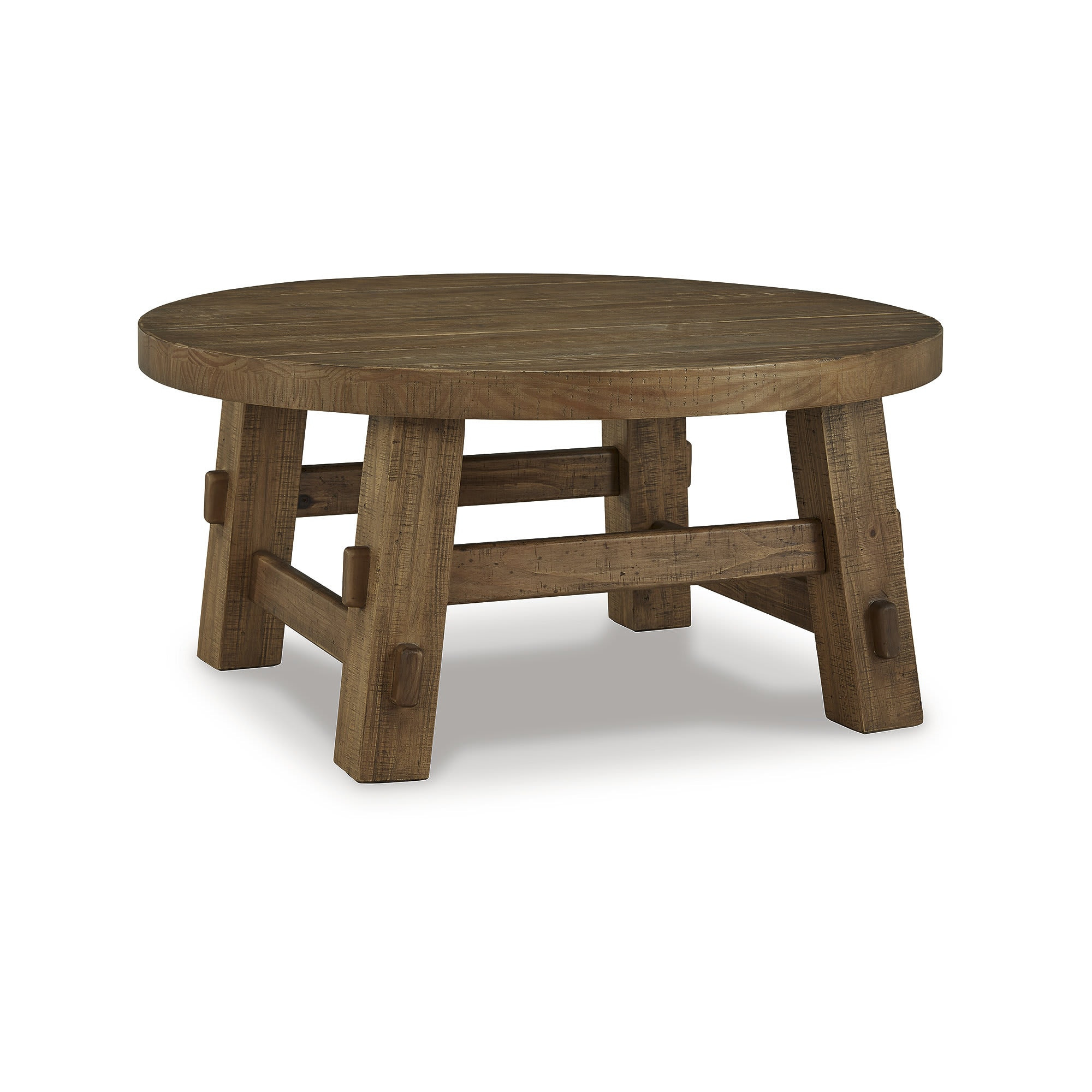 Signature Design by Ashley Mackifeld Round Coffee Table with Warm Brown Solid Pine Wood Construction | T724-8 | Lowe's