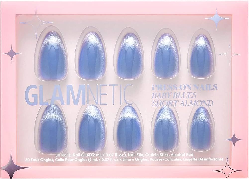 Glamnetic Press On Nails - Baby Blues | Short Almond, Pastel Blue Nails with a Mesmerizing Metall... | Amazon (US)
