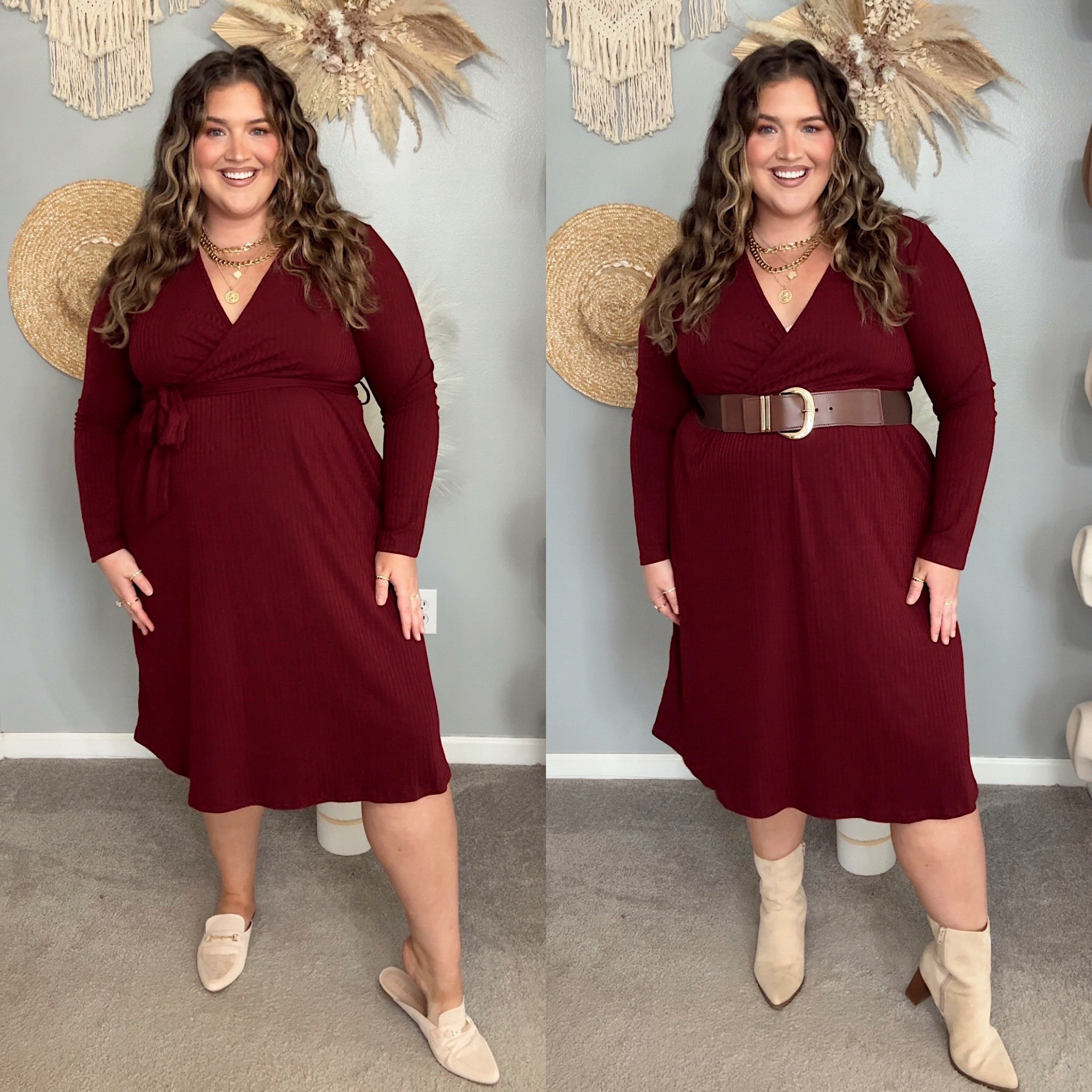 Amazon burgundy long sleeve dress styled for the office and weekend 🍂👜 Great Fall transition outfit. Size XXL

#LTKStyleTip #LTKautumn #LTKPlusSize