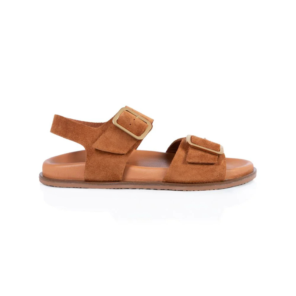 Gala: Tan Suede Two Bar Back Strap Sandals | Air & Grace