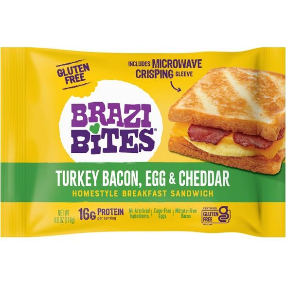 Brazi Bites Gluten Free Turkey, Bacon, Egg & Cheese Frozen Breakfast Sandwich - 4oz | Target