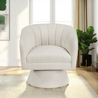 Boucle Swivel Accent Chair - 360° Rotating Design with Channel Stitched Back | Wayfair North America
