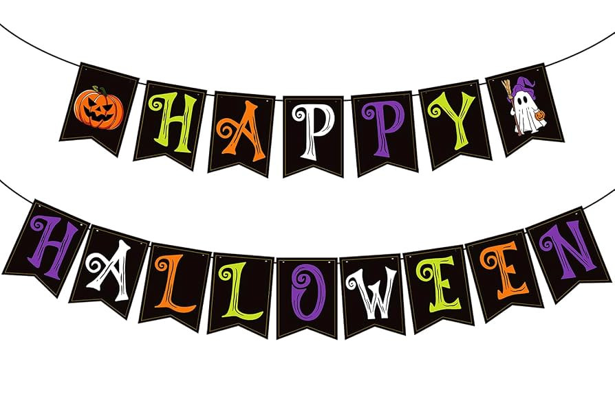Halloween Banner Pumpkin Ghost Style Happy Halloween Sign Trick or Treat Hanging Backdrop for Hom... | Amazon (US)