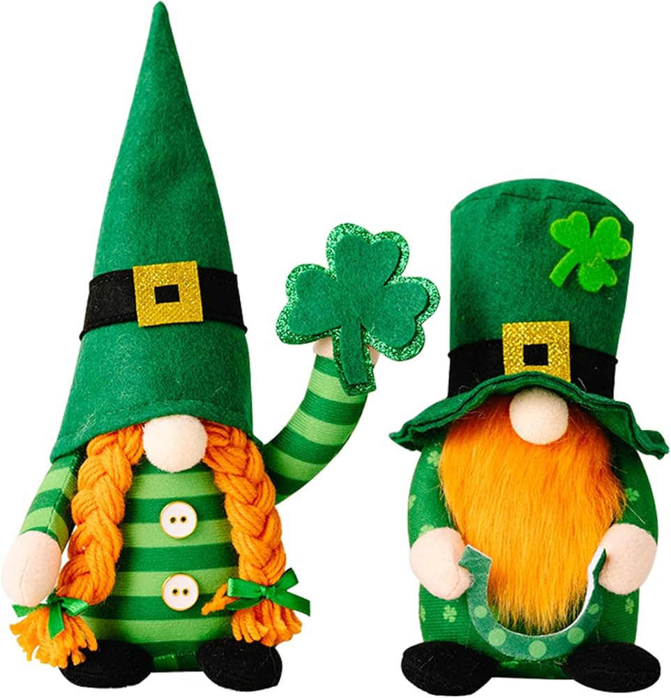 St Patricks Day Gnomes Decorations, 2 Pack Handmade Saint Patrick's Day Gnome Plush with Lucky Gr... | Amazon (US)