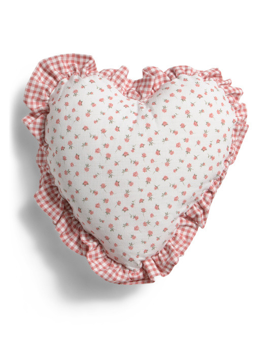 16x16 Sweet Rose Buds Gingham Ruffle Heart Pillow | TJ Maxx