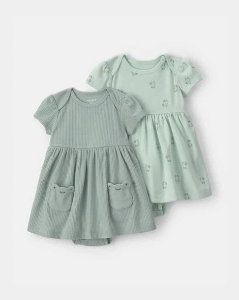 Baby Girl 2-Pack Frog Short-Sleeve Dresses - Green | Carter's | Carter's Inc
