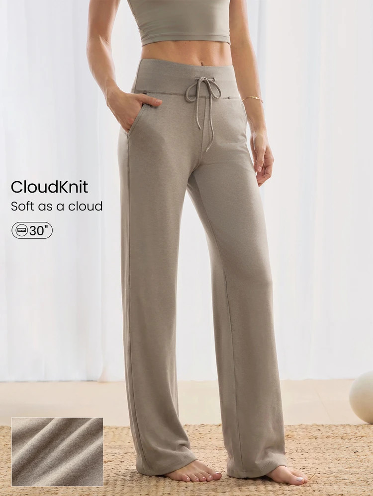 GLOWMODE 30" CloudKnit Soft Life Pants Wide-Leg Adjustable Drawstring Waist Side Slip Pockets Relaxed Fit Joggers Daily Casual Street Wear | SHEIN