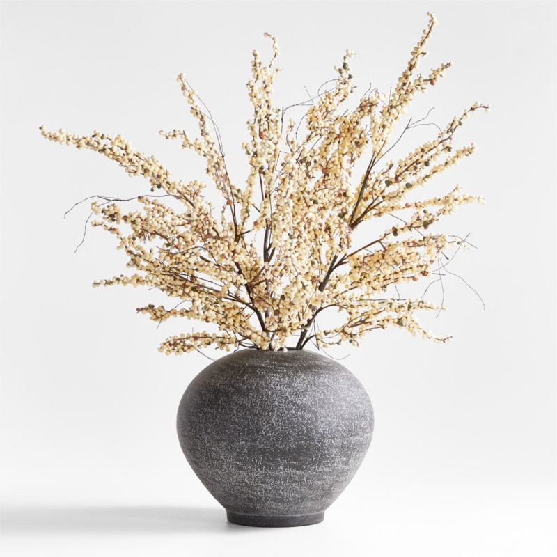 White Mini Berry Stem Arrangement in Ophelia Matte Black Round Vase + Reviews | Crate & Barrel | Crate & Barrel