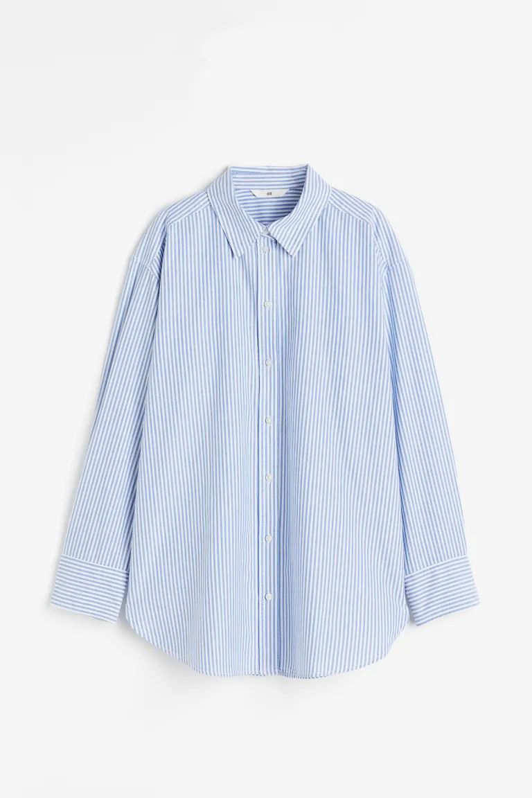 Oxford shirt - Long sleeve - Regular length - Bright blue/Striped - Ladies | H&M GB | H&M (UK, MY, IN, SG, PH, TW, HK)