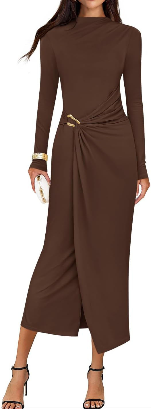 ZESICA Women's 2025 Fall Long Sleeve Bodycon Dress Mock Neck Party Cocktail Wedding Guest Long Mi... | Amazon (US)