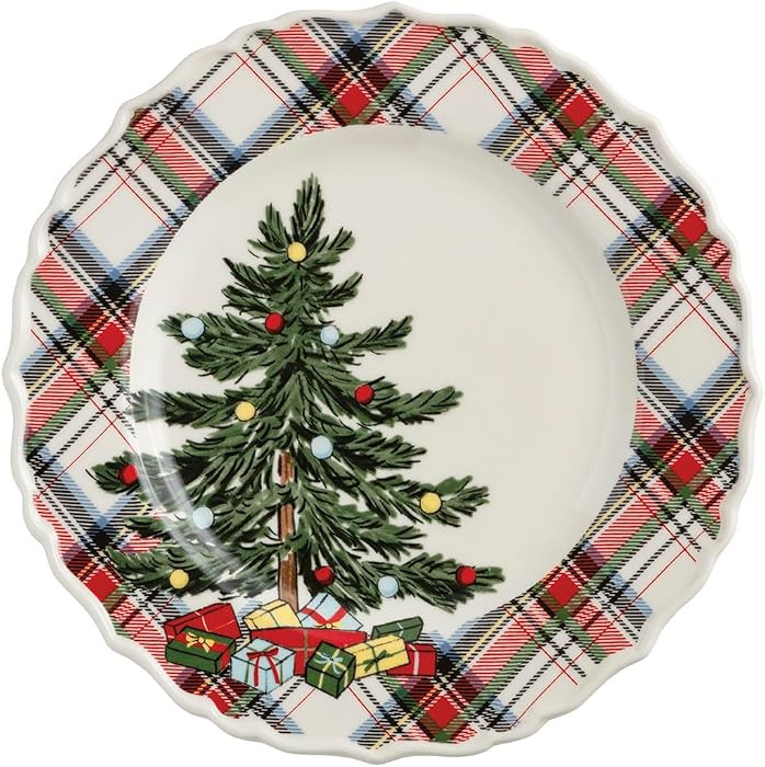 Mud Pie Christmas Tree Tartan Rim Salad Plate | Amazon (US)