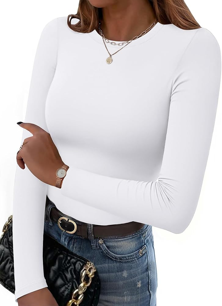 Zeagoo Womens Long Sleeve Stretch Crewneck Ribbed T-Shirt Slim Fit Casual Basic Tops S-XXL | Amazon (US)