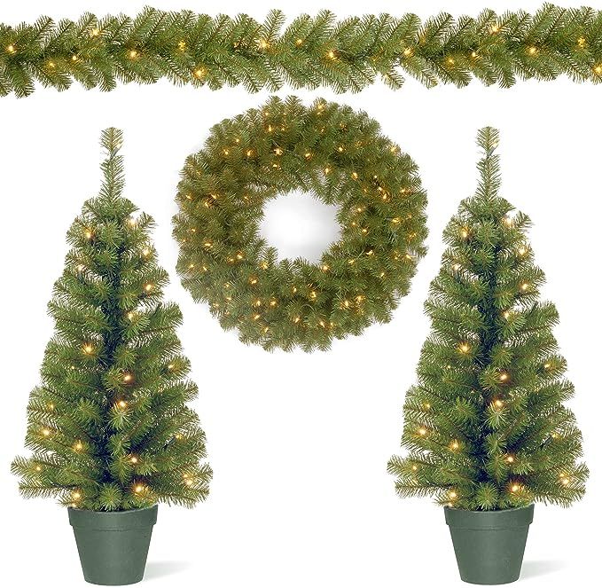 National Tree Company Pre-lit Holiday Christmas 4-Piece Set | Garland, Wreath and Set of 2 Entran... | Amazon (US)