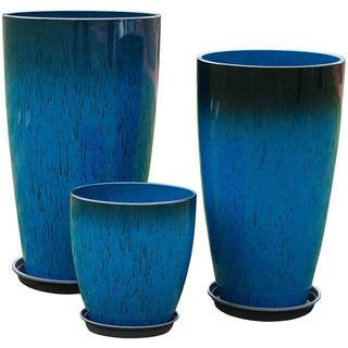 Set of 3 Large Plastic Planters-24 in. 21 in. & 11 in. Tall Round Pots with Drainage Holes & Saucers Outdoor Flower Pots | The Home Depot