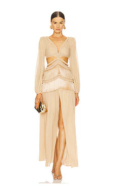 PatBO Metallic Fringe Long Dress in Beige from Revolve.com | Revolve Clothing (Global)