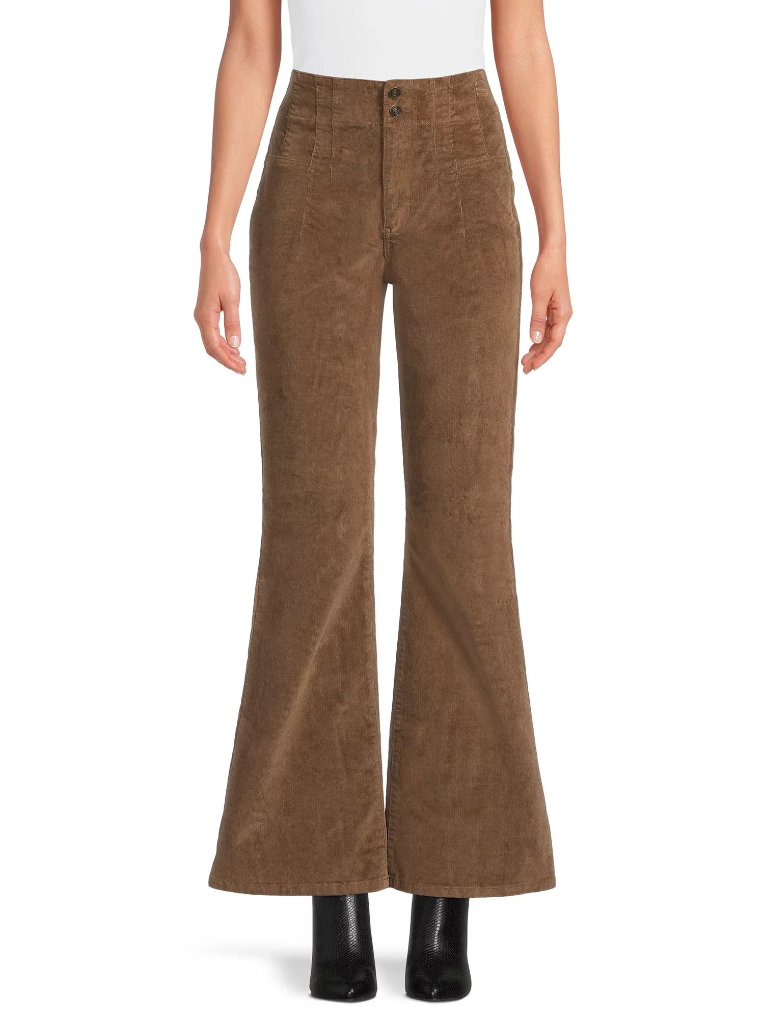 No Boundaries Juniors Pintuck Flare Corduroy Pants, 31” Inseam Regular, Sizes 1-21 | Walmart (US)