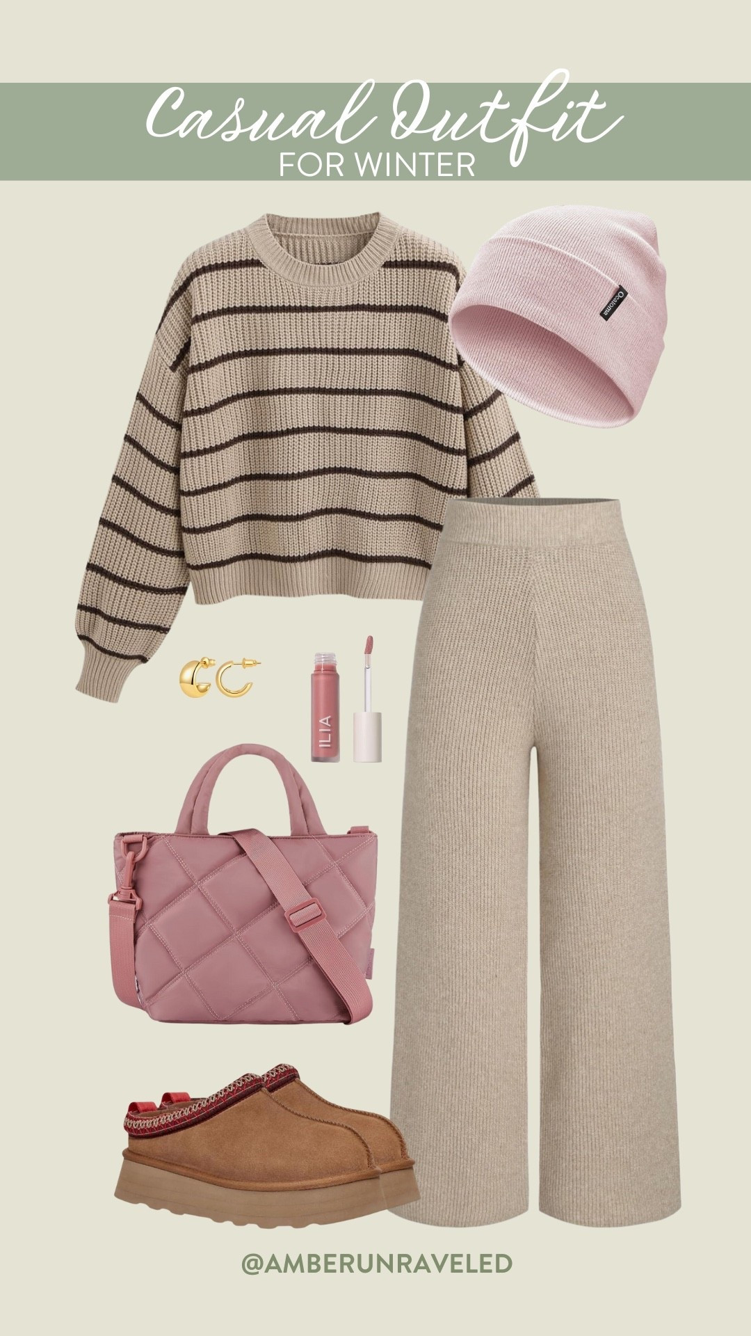 Here’s a quick & simple yet chic outfit inspo you can wear this winter with pieces from Amazon: a striped neutral sweater paired with ribbed loungewear pants and the trendy UGG-inspired winter slippers. beanie essentials, sweate rweather, comfy clothes, on the go look, LTK Style Tip, LTK It Bag

#LTKU #LTKSeasonal #LTKFindsUnder50