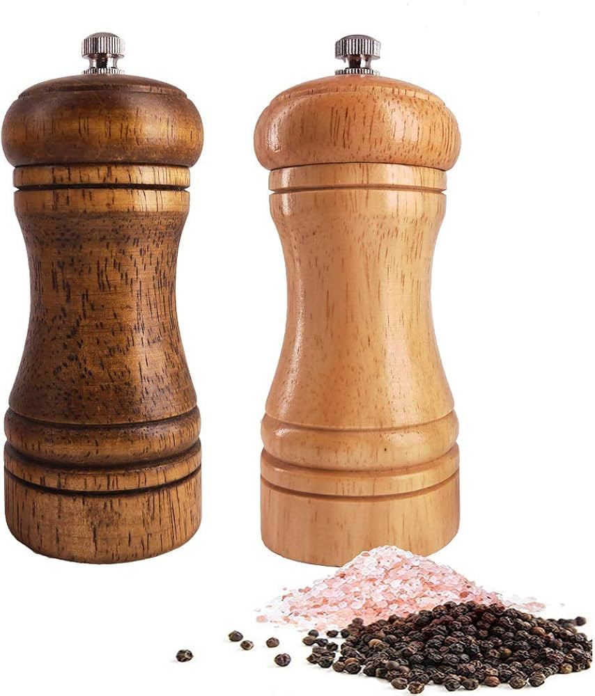Salt and Pepper Grinders Set,Ouktor Manual Wooden Salt and Pepper Mills Shakers, Ceramic Rotor wi... | Amazon (US)