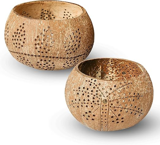 Coconut Shell Candle Holders Set of 2, Wooden Farmhouse Candle Holders for Small Pillar Candles, ... | Amazon (US)