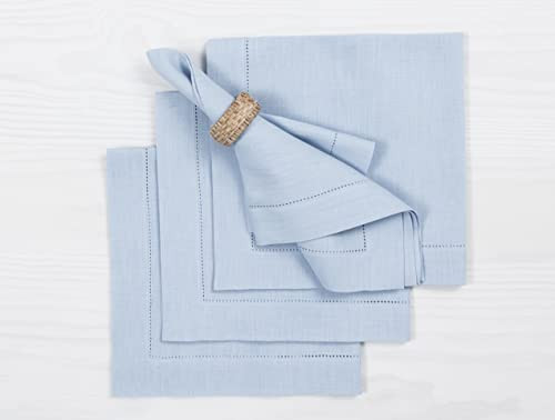Solino Home Sky Blue Linen Napkins Set of 4-100% Pure Linen Hemstitch Dinner Napkins 20 x 20 Inch for Spring, Summer - Classic Hemstitch | Amazon (US)