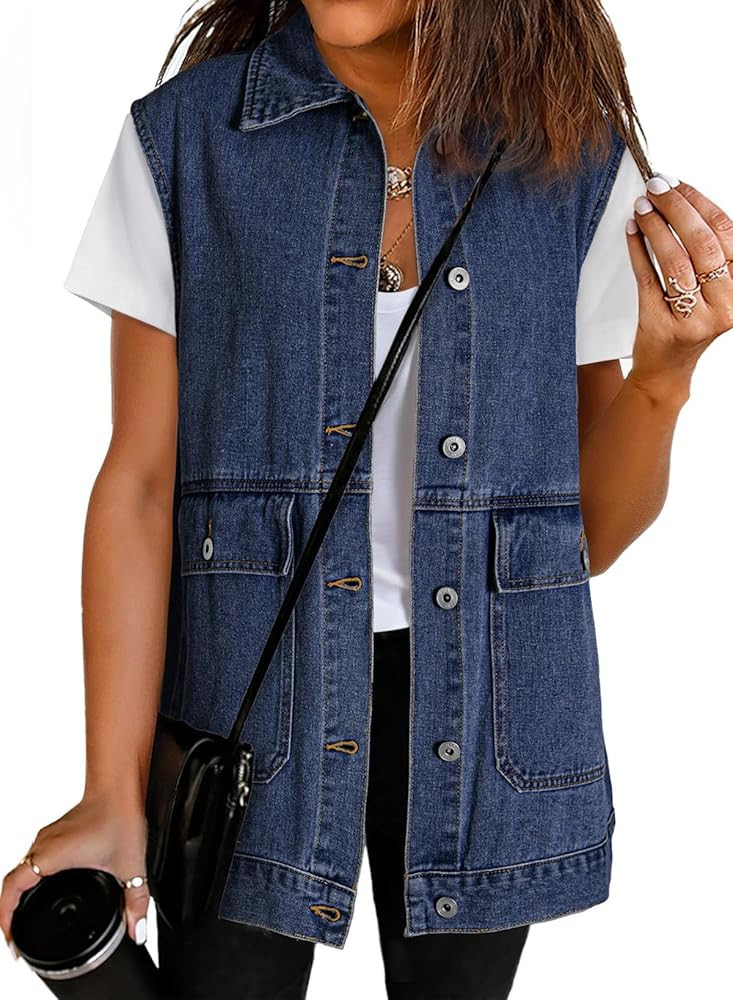 Dokotoo Women's Casual Denim Vest Sleeveless Jacket Vest with Pockets | Amazon (US)