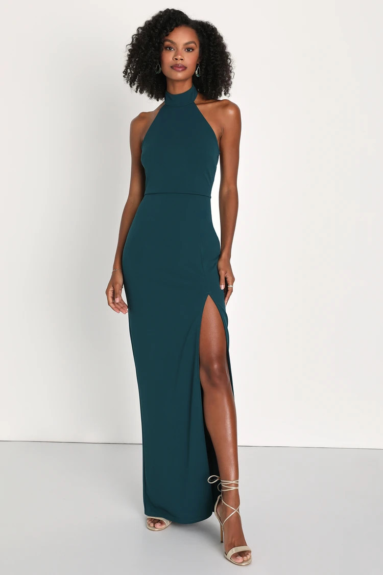 Remarkable Elegance Teal Backless Halter Column Maxi Dress | Lulus (US)