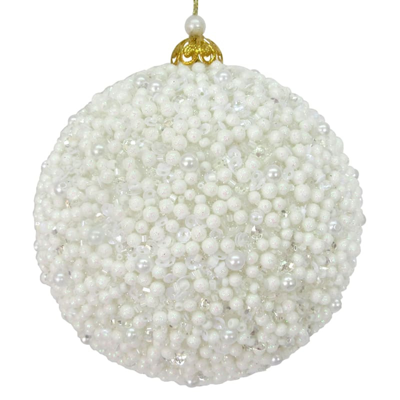 4.7IN WHITE BEADS BALL ORNA | At Home