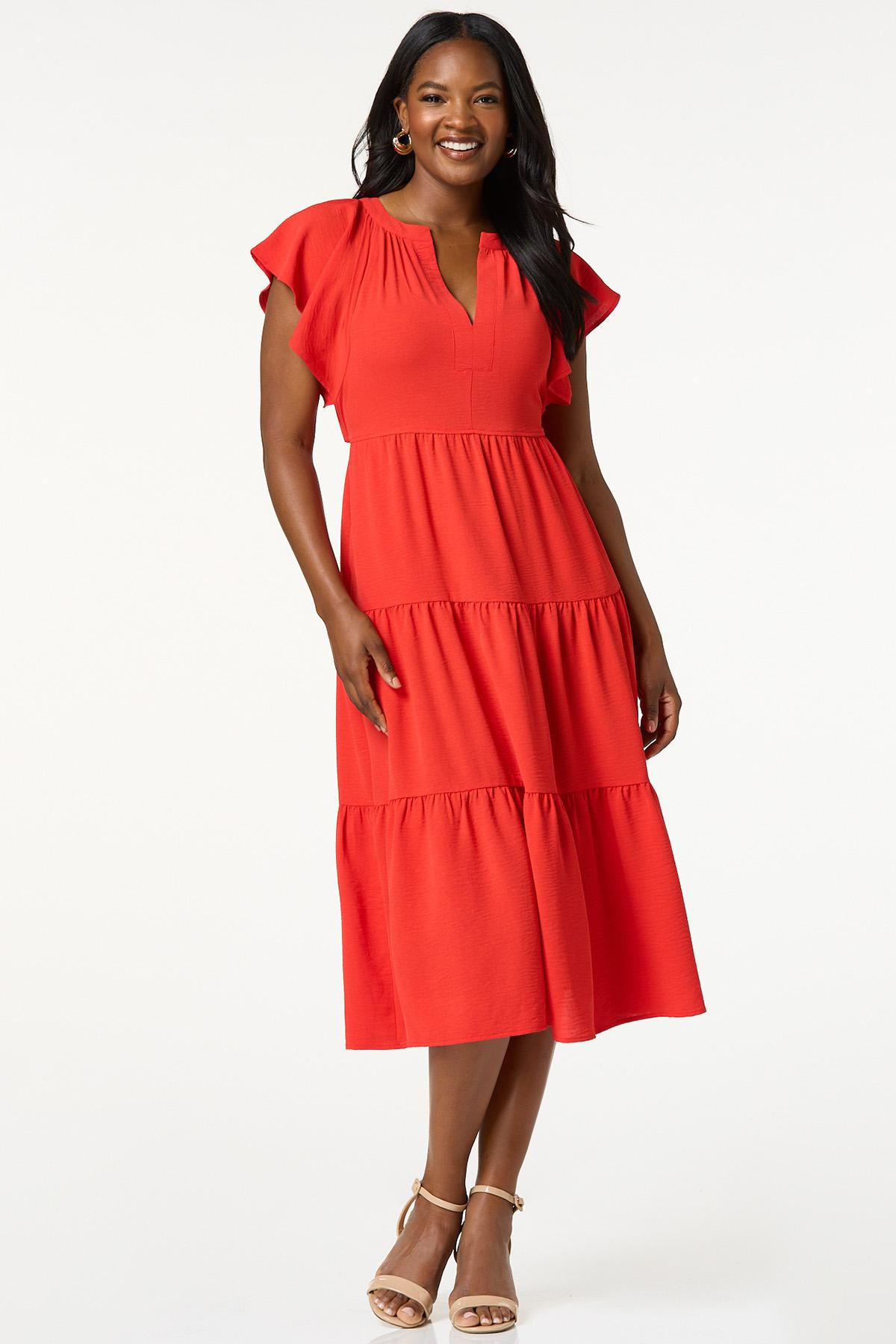 Tiered Flutter Sleeve Midi Dress | Cato Fashions