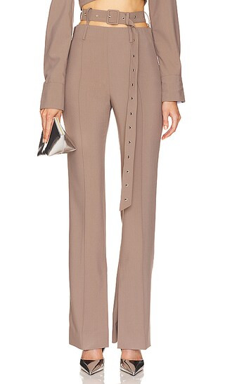 Belt Detailed Flare Trouser in Taupe | Revolve Clothing (Global)