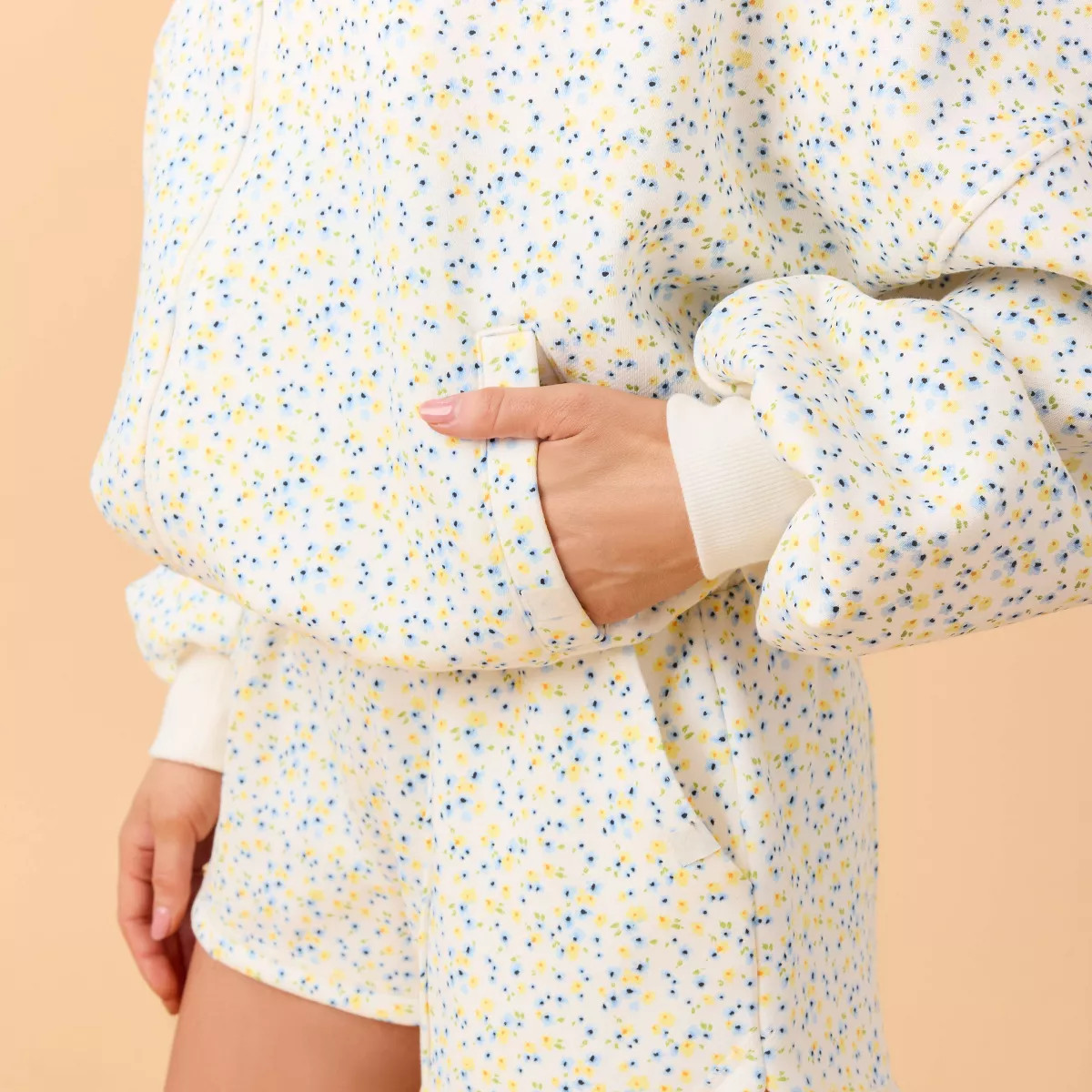 Blogilates Women's Mommy & Me Marshmallow Full Zip Hooded Sweatshirt - White Floral Print S | Target
