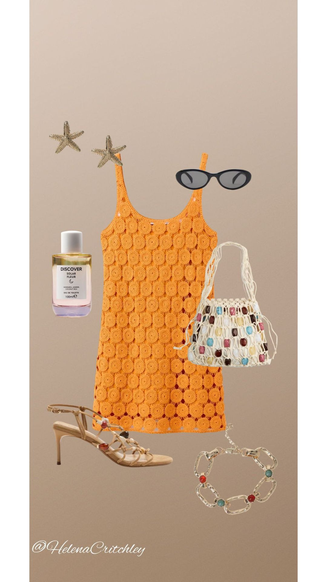Holiday Outfit Inspiration! 

Orange crochet mini dress, Crochet beach dress, White beaded shoulder bag, Black oval sunglasses, Statement bracelet, Summer perfume, Summer party outfit, Beach club dress, Colourful resort wear 

 #LTKuk #LTKeurope #LTKtravel