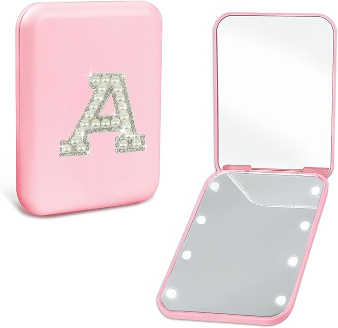 Preppy Stuff Pearl Initial Travel Compact Mirror with Lights, Personalized 1X/2X Magnification Mi... | Amazon (US)