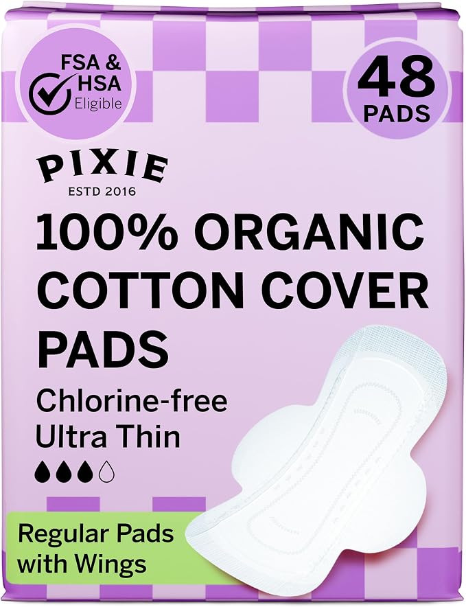 Pixie Organic Pads Ultra Thin Cotton with Wings for Women - Leak-Proof & Moisture-Wicking for Fem... | Amazon (US)