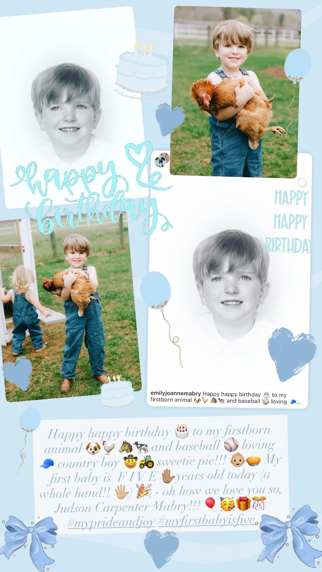 Happy happy birthday 🎂 to my firstborn animal 🐶🐓🐴🐄 and baseball ⚾️ loving 🧢 country boy 🤠🚜 sweetie pie!!! 👶🏼🥧 My first baby is  F I V E ✋🏽years old today (a whole hand!! 🖐🏼) 🎉 - oh how we love you so, Judson Carpenter Mabry!!! 🎈🥳🎁🎊 #myprideandjoy #myfirstbabyisfive