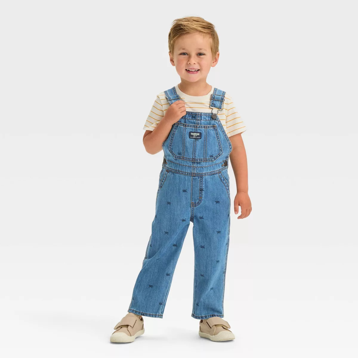 OshKosh B'gosh Toddler Boys' Train Printed Denim Overalls - Blue | Target