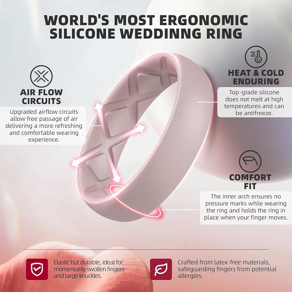 Egnaro Women's Silicone Anniversary Rings, 5.5mm/2.5mm Wide 2mm/1.8mm Thick Stackable Wedding Ban... | Amazon (US)
