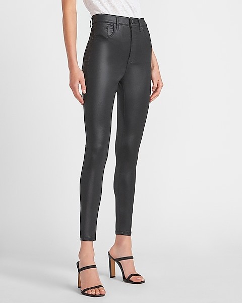 Super High Waisted Black Coated Skinny Jeans | Express